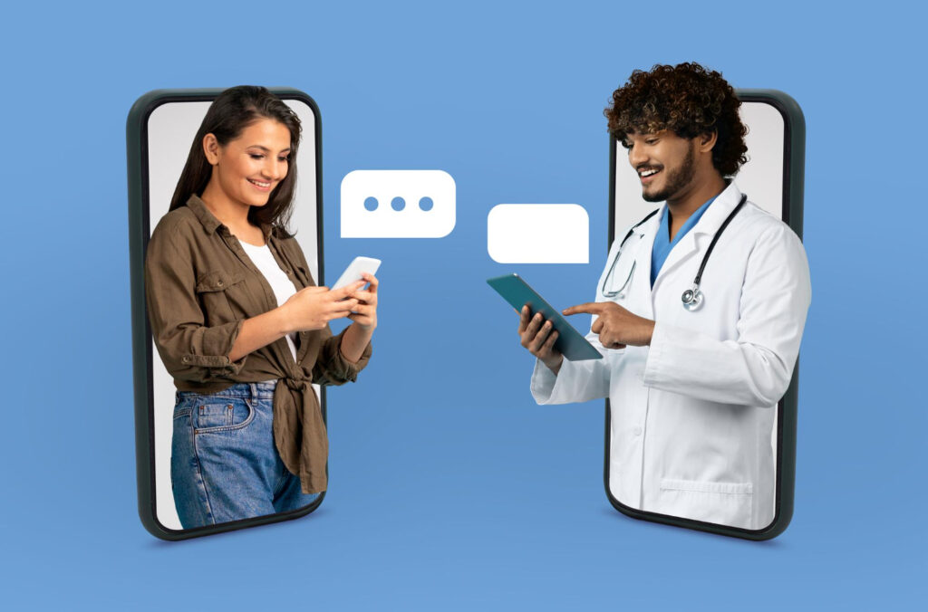 A male doctor and woman are engaged with a smartphone displaying a doctor during a_ virtual consultation webco marketing blogs medical blogs